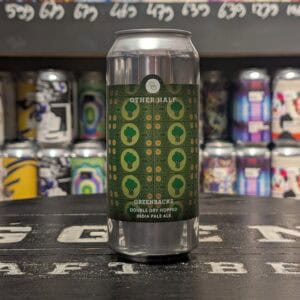 Greenbacks Double Dry Hopped India Pale Ale blik op winkelvloer.